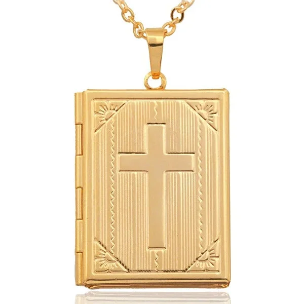 Necklaces and pendants with custom engravings for a personal, meaningful gift-Fashion necklaces for evening parties -Classy Men Gold Bible Locket Pendant Necklace