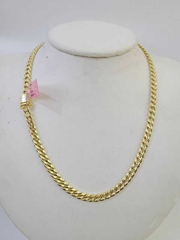 Necklaces and pendants with custom designs for a completely unique jewelry piece-Crystal drop necklaces for special occasions -Real 14K Gold Necklace Miami Cuban Link Chain 24 inch 6mm Box Clasp, Mens Hollow