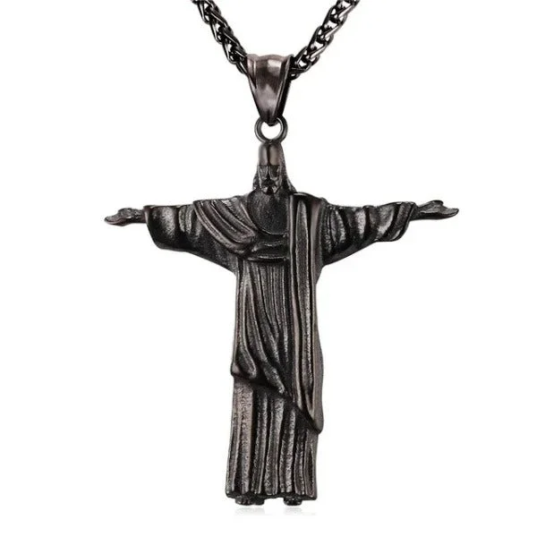 Stunning necklaces and pendants with turquoise and gold for a vibrant, earthy look-Necklaces with religious symbols for spiritual gifts -Classy Men Black Savior Jesus Christ Pendant Necklace