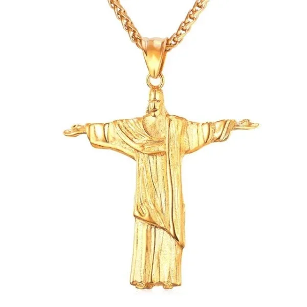 Necklaces and pendants with enamel accents for a colorful, eye-catching appearance-Custom pet charm necklaces for animal lovers -Classy Men Gold Savior Jesus Christ Pendant Necklace