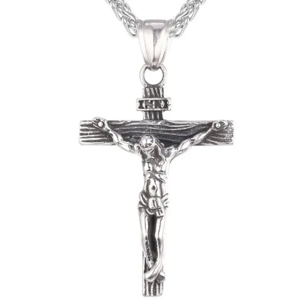 Best necklaces and pendants with glowing moonstone for an ethereal glow-Layered chain necklaces for chic layering -Classy Men Silver Jesus INRI Cross Crucifix Pendant Necklace