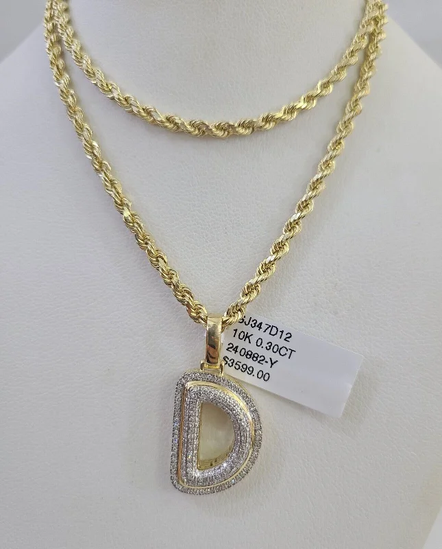 Best necklaces and pendants with statement designs for a fashionable accessory-Vintage silver necklaces for collectors -10k 3mm Rope Solid Chain D Diamond Pendant Alphabet 18"-28" Gold Charm Necklace