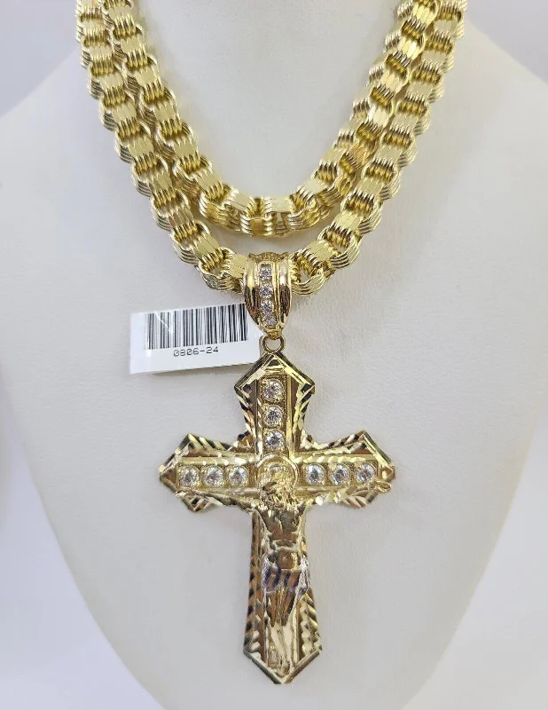 Beautiful necklaces and pendants with tree branch motifs for a nature-inspired design-Long chain necklaces for layering styles -10k Gold Byzantine Necklace Jesus Cross Charm 20-30 inches 6mm SET Chain Pendant