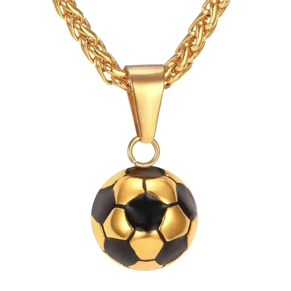 Best necklaces and pendants with intricate beadwork for a bohemian-inspired look-Necklaces with engraved coordinates for travel lovers -Classy Men Gold Soccer Ball Pendant Necklace