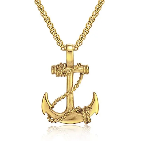 Stunning necklaces and pendants with amethyst gemstones for a calming effect-Swarovski crystal necklaces for special occasions -Classy Men Gold Anchor Pendant Necklace