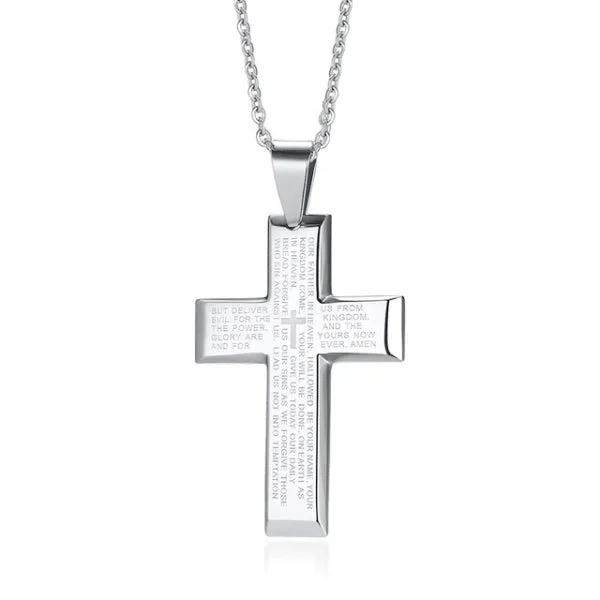 Best necklaces and pendants with butterfly wings for a delicate, graceful style-Moon and star necklaces for celestial lovers -Classy Men Silver Bible Verse Cross Pendant Necklace