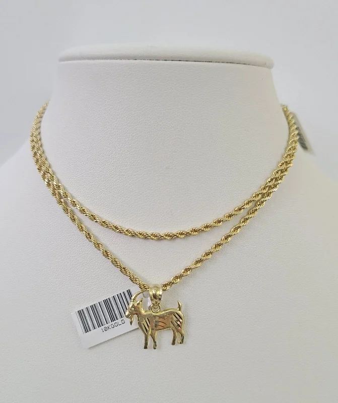 Unique necklaces and pendants with engraved messages for a sentimental gift-Affordable necklaces for bridesmaids -10k 2.5mm Rope Chain GOAT Pendant 18"-30" Yellow Gold Set Charm Necklace