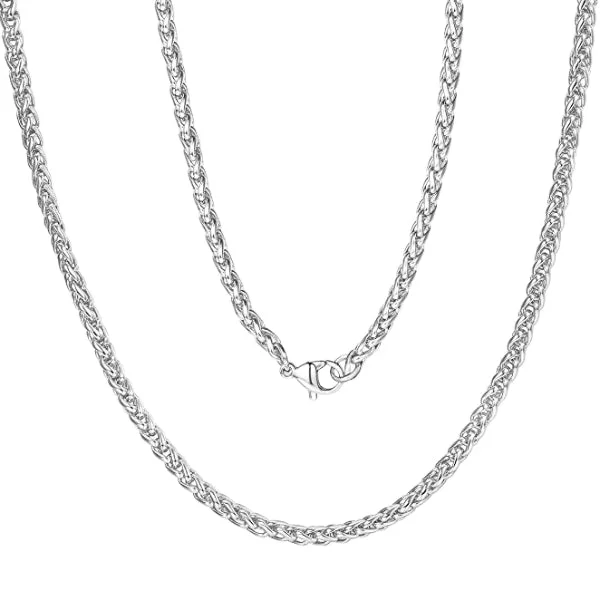 Stunning necklaces and pendants with birthstone pendants for a personal touch-Handmade necklaces for unique style -Classy Men 3mm Silver Braided Wheat Chain Necklace