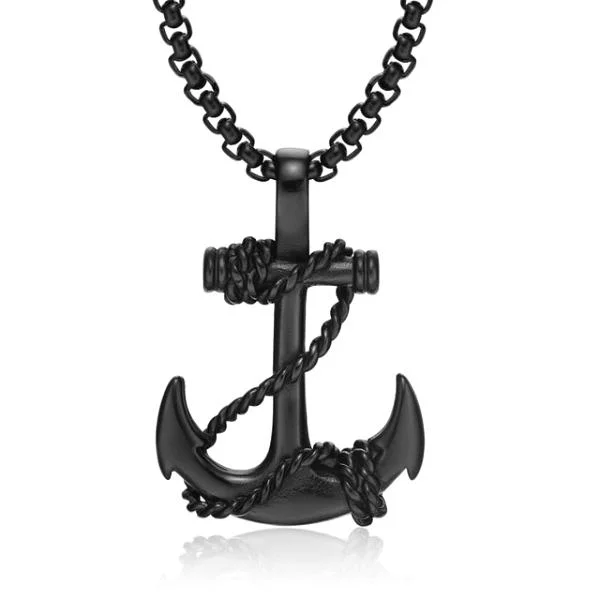 Necklaces and pendants with feather designs for a boho-chic, carefree vibe-Custom engraved silver necklaces for couples -Classy Men Black Anchor Pendant Necklace