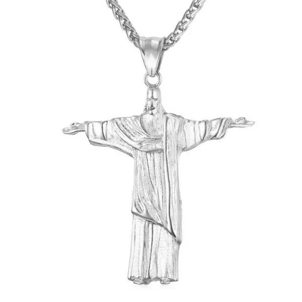 Best necklaces and pendants with art deco elements for a vintage, glamorous design-Gemstone choker necklaces for modern fashion -Classy Men Silver Savior Jesus Christ Pendant Necklace