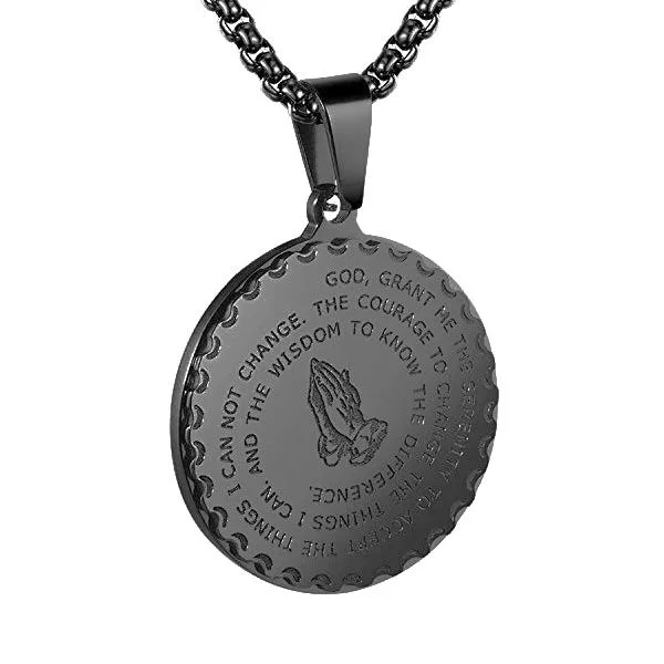 Necklaces and pendants with leaf-shaped designs for an earthy, organic feel-Crystal pendant necklaces for spiritual healing -Classy Men Black Serenity Prayer Pendant Necklace