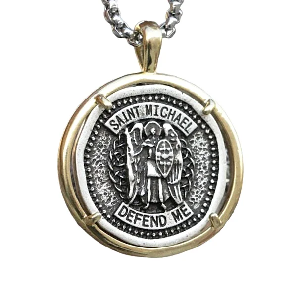 Beautiful necklaces and pendants with gemstone teardrops for an elegant effect-Bohemian-style necklaces for festival fashion -Classy Men St Michael Medal Pendant Necklace