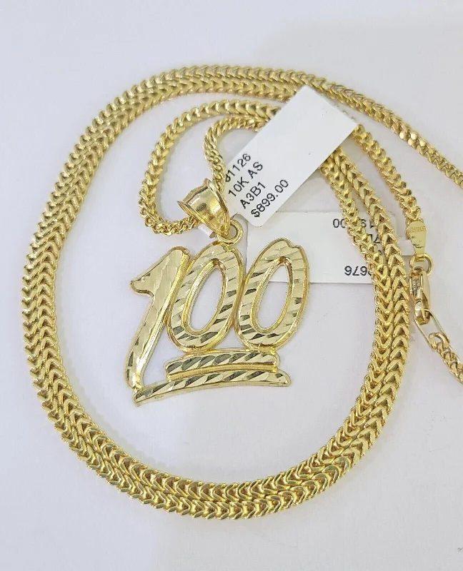 Unique necklaces and pendants with engraved messages for a sentimental gift-Affordable necklaces for bridesmaids -10K Gold Franco Chain 100 Charm Length 18-26 inches 2mm REAL Yellow