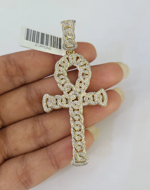 Unique necklaces and pendants with custom birthstone arrangements for personalization-Necklaces for bridesmaid gifts -10k Diamond Jesus Cross Charm Pendant Yellow Gold Genuine Real