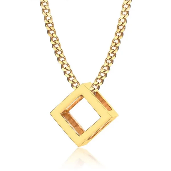 Personalized necklaces and pendants with coordinates for a meaningful location-based gift-Trendy collar necklaces for fashion-forward looks -Classy Men Gold Square Cube Pendant Necklace