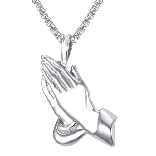 Best necklaces and pendants with oval pendants for a classic, elegant shape-Silver name necklaces for personalized gifts -Classy Men Silver Praying Hands Pendant Necklace