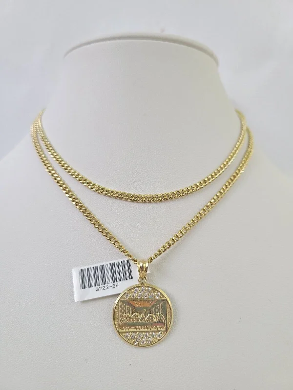 Best necklaces and pendants with statement designs for a fashionable accessory-Vintage silver necklaces for collectors -10K Gold Miami Cuban Chain Last Supper Charm 18"-30" 3mm REAL Pendant Necklace