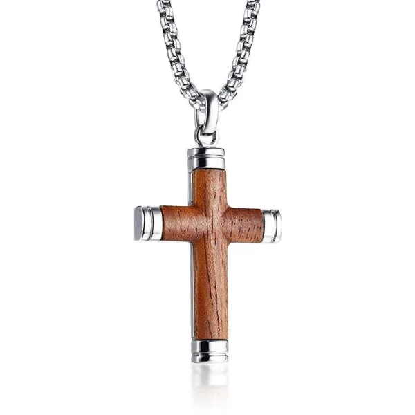 Necklaces and pendants with celestial starburst designs for a radiant look-Simple gemstone necklaces for minimalist style -Classy Men Silver Wood Crucifix Cross Pendant Necklace