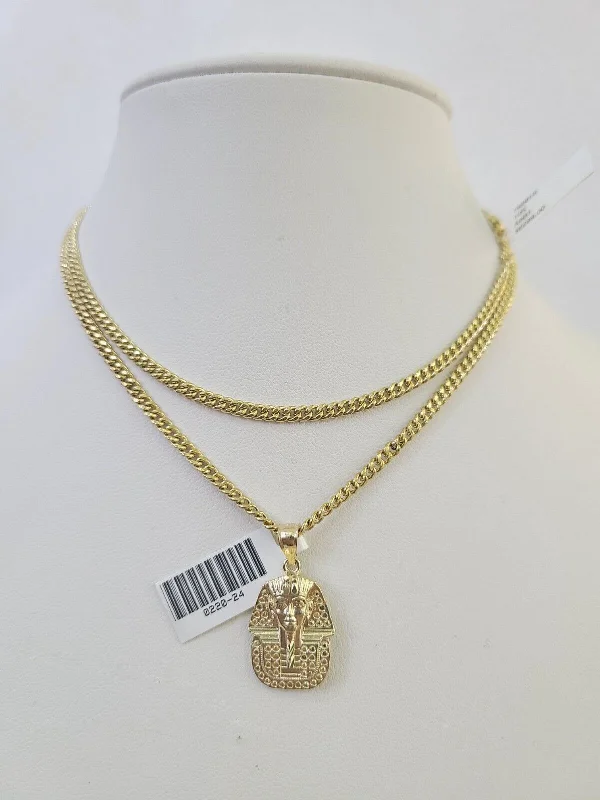 Beautiful necklaces and pendants with tree branch motifs for a nature-inspired design-Long chain necklaces for layering styles -10K Gold Miami Cuban Chain Pharaoh Charm 18"-30" 3mm REAL Pendant