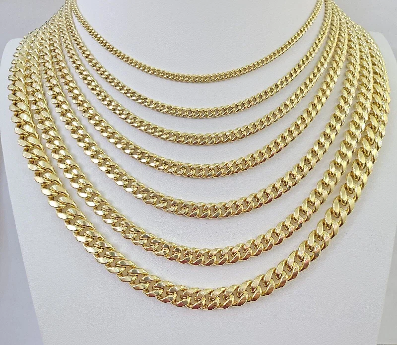 Best necklaces and pendants with heart-shaped designs for a romantic look-Long pendant necklaces for women -10k Gold Miami Cuban Link Chain Necklace 3mm-10mm 20-30 Inches 10kt Real Yellow