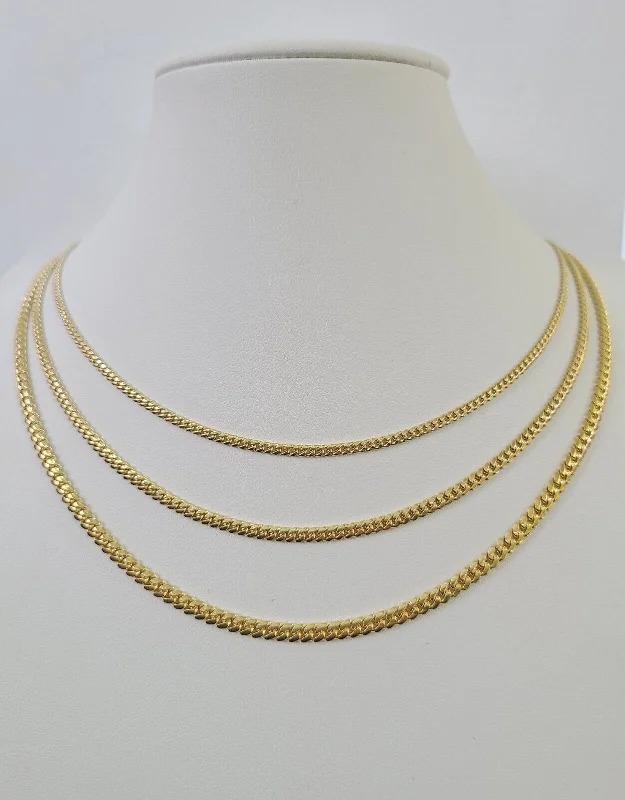 Stunning necklaces and pendants with aquamarine stones for a serene effect-Geometric necklaces for modern style -18k Real Solid Miami Cuban Chain Gold 2.5mm 3mm 4mm 24" Inches Genuine Necklace