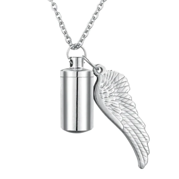 Necklaces and pendants with ocean-inspired designs for a refreshing, beachy feel-Adjustable pendant necklaces for women -Classy Men Silver Angel Wing Urn Pendant Necklace