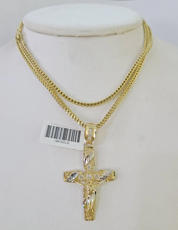 Best necklaces and pendants with zodiac signs for a celestial, astrology-inspired vibe-Fashionable necklaces for office wear -10K Gold Franco Chain Cross Charm Length 18-26 inches 2mm REAL Yellow