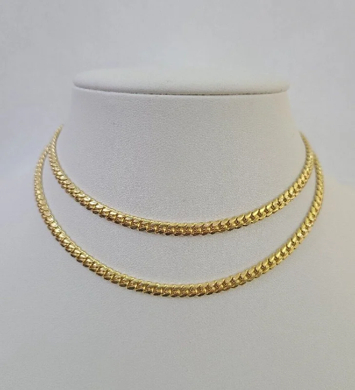 Trendy necklaces and pendants with geometric shapes for a modern aesthetic-Trendy choker necklaces for fashionistas -18k Solid Miami Cuban Necklace Chain Yellow Gold 4mm 18" 20" 22" 24" Inch Real