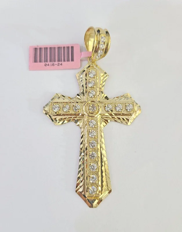 Best necklaces and pendants with vintage coin pendants for a unique accessory-Black leather necklaces for rugged style -14k Jesus Christ Cross Charm Pendant Yellow Gold REAL Genuine 14kt