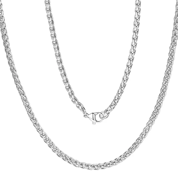 Necklaces and pendants with leaf-shaped designs for an earthy, organic feel-Crystal pendant necklaces for spiritual healing -Classy Men 7mm Silver Braided Wheat Chain Necklace