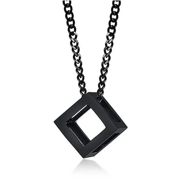 Best necklaces and pendants with opal and gold for a vibrant, luxurious contrast-Cute friendship necklaces for best friends -Classy Men Black Square Cube Pendant Necklace