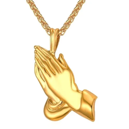 Stunning necklaces and pendants with ruby and diamond combinations for a luxurious effect-Artistic necklaces for fashion-forward outfits -Classy Men Gold Praying Hands Pendant Necklace