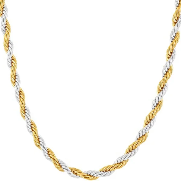 Beautiful necklaces and pendants with diamond-encrusted designs for maximum sparkle-Vintage cameo necklaces for a classic touch -Classy Men 6mm Silver Gold Twist Rope Chain Necklace