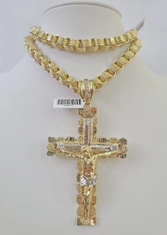 Best necklaces and pendants with vintage lockets for a nostalgic, sentimental look-Crystal necklaces for weddings -10k Gold Byzantine Necklace Jesus Cross Charm 20-30 inches 9mm REAL SET Chain