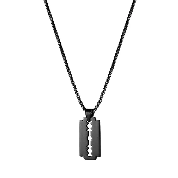 Necklaces and pendants with crescent moon designs for a celestial and mystical feel-Elegant black onyx necklaces for formal events -Classy Men Black Razor Blade Pendant Necklace