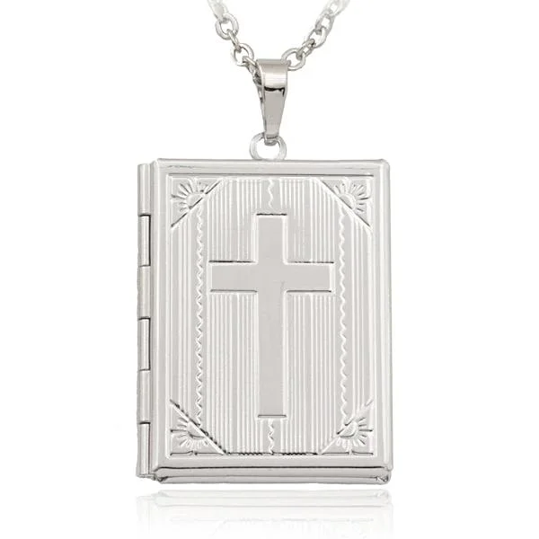 Best necklaces and pendants with statement designs for a fashionable accessory-Vintage silver necklaces for collectors -Classy Men Silver Bible Locket Pendant Necklace