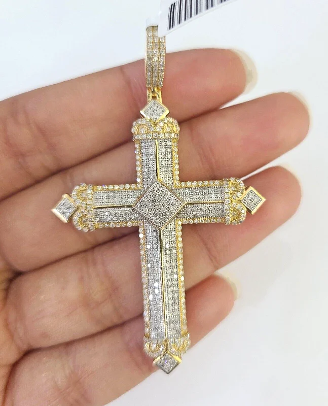 Beautiful necklaces and pendants with layered chains for a fashionable, chic look-Nature-inspired necklaces for outdoor lovers -10k Diamond Jesus Cross Charm Yellow Gold Pendant Genuine Real 10kt