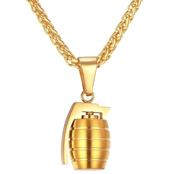 Unique necklaces and pendants with artistic shapes for a creative, one-of-a-kind design-Birth month flower necklaces for women -Classy Men Gold Grenade Pendant Necklace