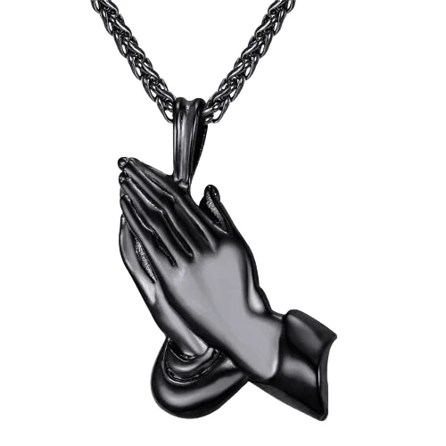 Necklaces and pendants with matching rings for a coordinated set of jewelry-Matching couple necklaces for love -Classy Men Black Praying Hands Pendant Necklace