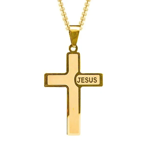 Necklaces and pendants with sun and moon motifs for a celestial-inspired design-Unique vintage necklaces for collectors -Classy Men Gold Jesus Cross Pendant Necklace