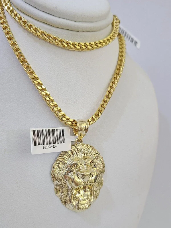 Best necklaces and pendants with emerald gemstones for a rich, sophisticated design-Simple silver necklaces for men -10K Gold Franco Chain Lion Charm Length 18-26 inches 3mm REAL Yellow