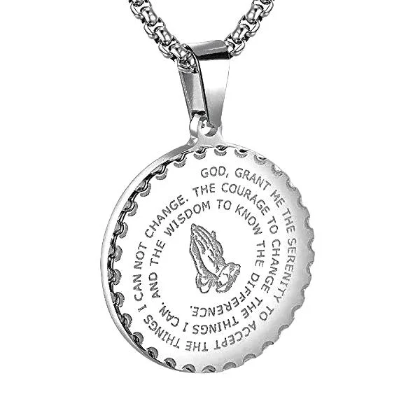 Beautiful necklaces and pendants with geometric shapes for a modern, artistic design-Necklaces for men with dog tags -Classy Men Silver Serenity Prayer Pendant Necklace