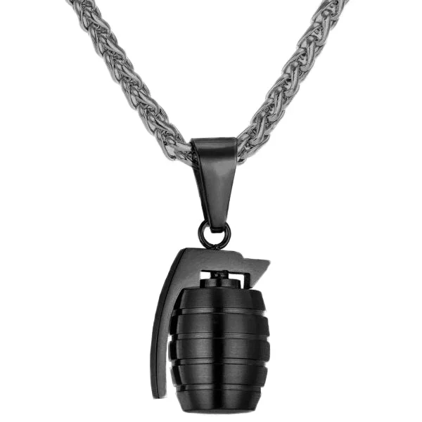 Elegant necklaces and pendants with onyx stones for a sleek, polished look-Gold bar necklaces for minimalists -Classy Men Black Grenade Pendant Necklace