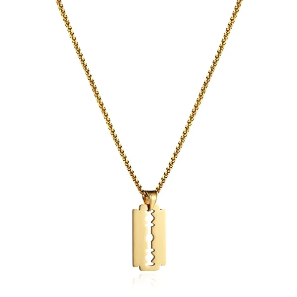 Beautiful necklaces and pendants with layered chains for a fashionable, chic look-Nature-inspired necklaces for outdoor lovers -Classy Men Gold Razor Blade Pendant Necklace