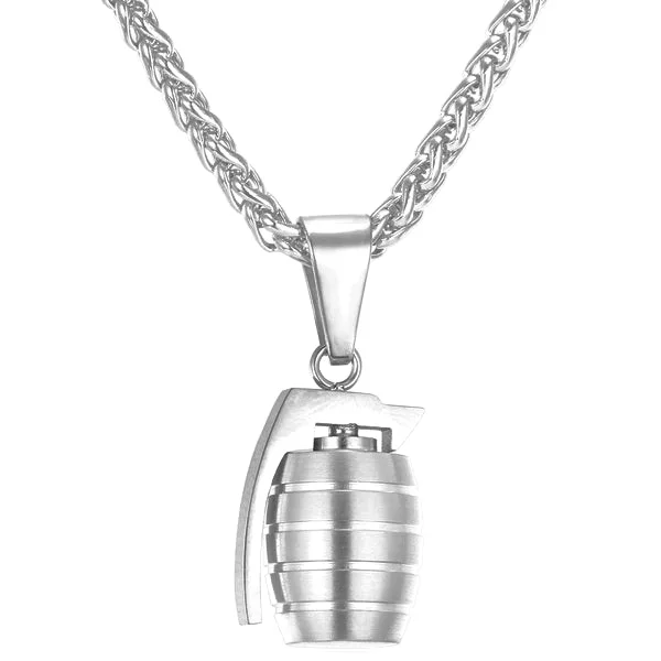 Best necklaces and pendants with adjustable chains for a customizable fit-Cute animal charm necklaces for kids -Classy Men Silver Grenade Pendant Necklace