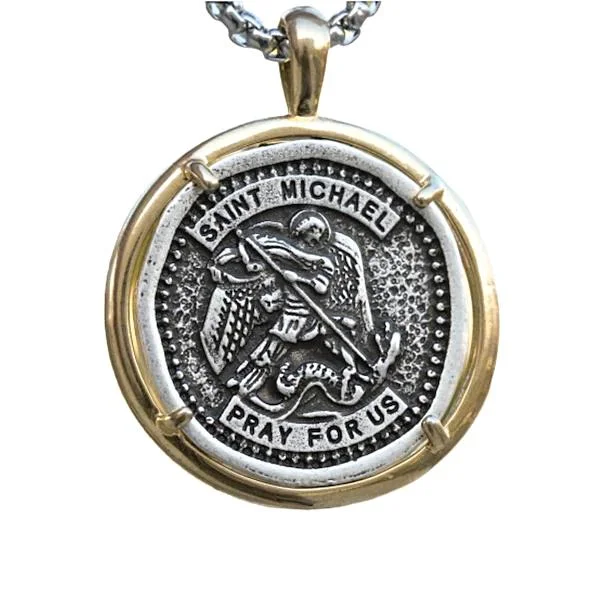 Best necklaces and pendants with minimalist pendants for a sleek, understated look-Colorful enamel necklaces for a playful look -Classy Men Saint Michael Medal Pendant Necklace