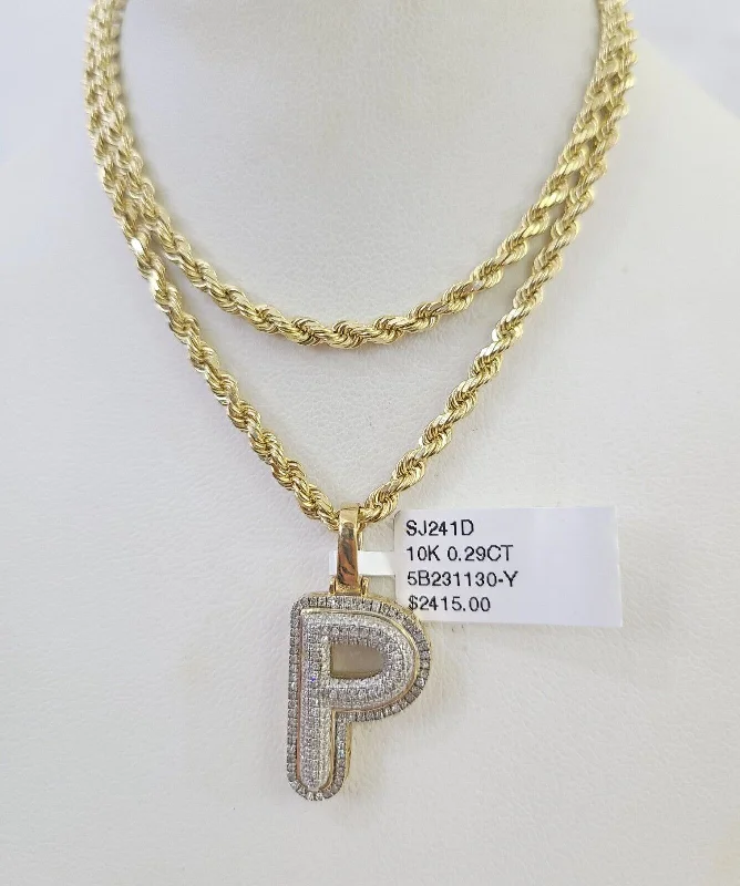 Best necklaces and pendants with adjustable chains for a customizable fit-Cute animal charm necklaces for kids -10k 3mm Rope Solid Chain P Diamond Pendant Alphabet 18"-28" Gold Charm Necklace