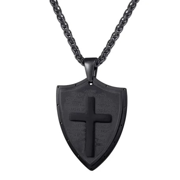 Unique necklaces and pendants with custom birthstone arrangements for personalization-Necklaces for bridesmaid gifts -Classy Men Black Shield Of Faith Pendant Necklace