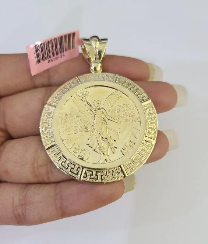 Best necklaces and pendants with cross pendants for a spiritual, meaningful symbol-Heart-shaped lockets for sentimental keepsakes -REAL 14k Yellow Gold Charm Centenario Style Coin in Bezel 50 Pesos 1947 Pendant