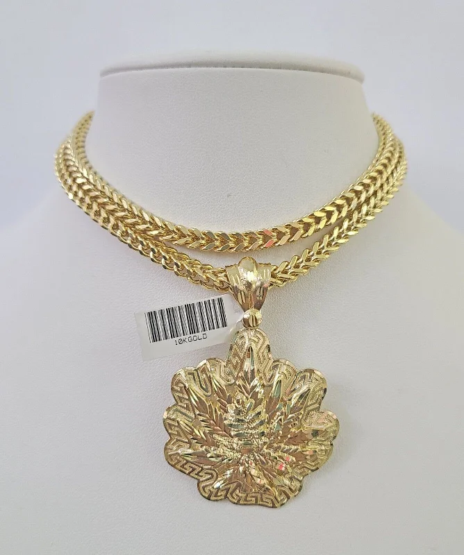 Best necklaces and pendants with vintage lockets for a nostalgic, sentimental look-Crystal necklaces for weddings -10K Franco Chain Tree leaf Pendant Charm Necklace 20"-26" 5mm Gold SET Yellow